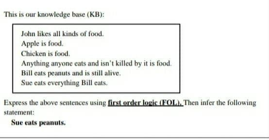 i need help This is our knowledge base (KB): John likes all