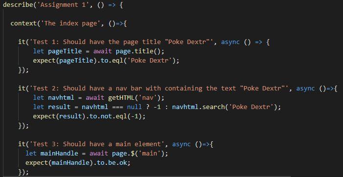 test.js Script in index.html Please write code for the above functions describe