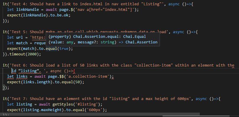 ('Assignment 1', () => { context('The index page', ()=>{ = it('Test 1: