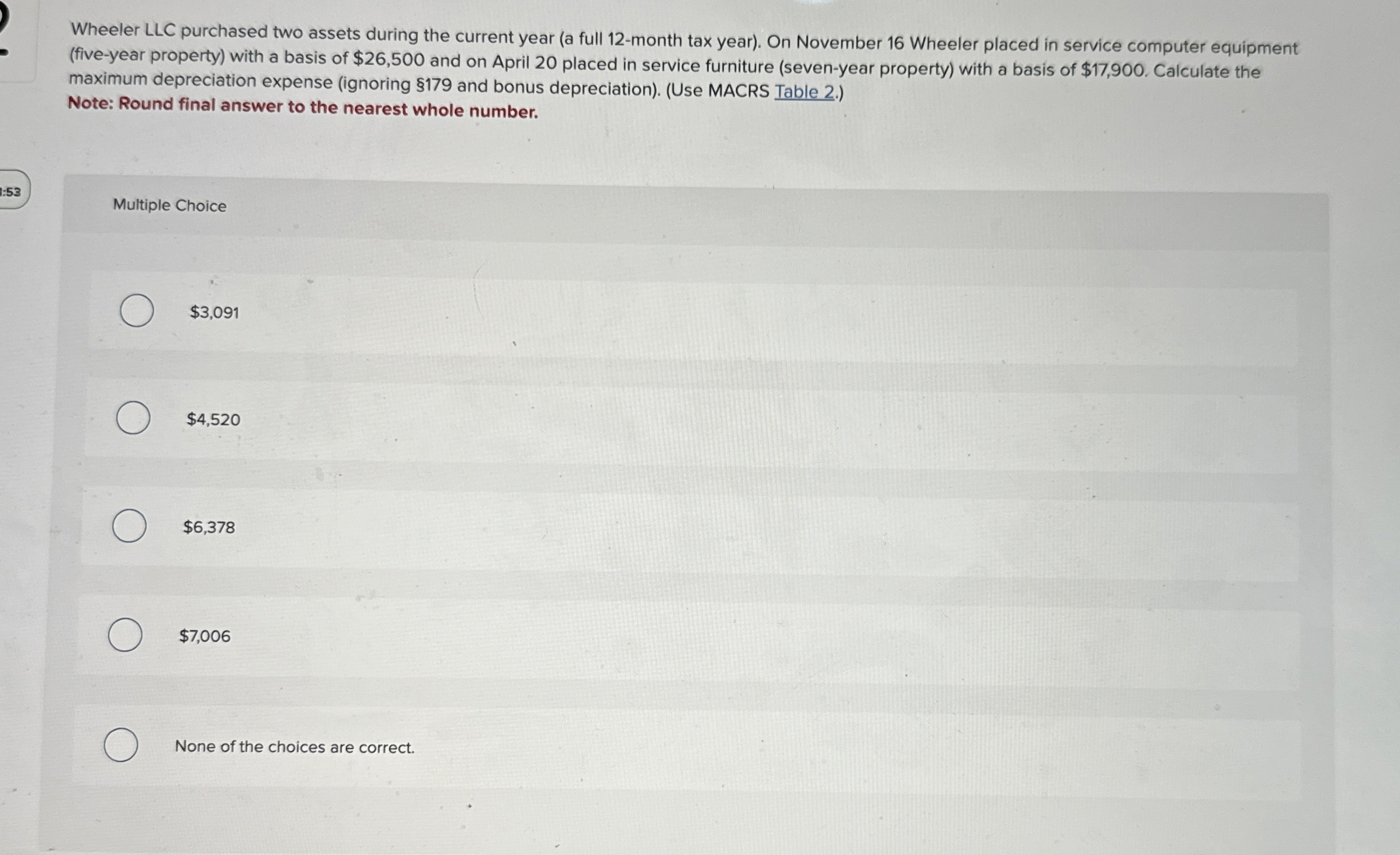  Wheeler LLC purchased two assets during the current year (a full