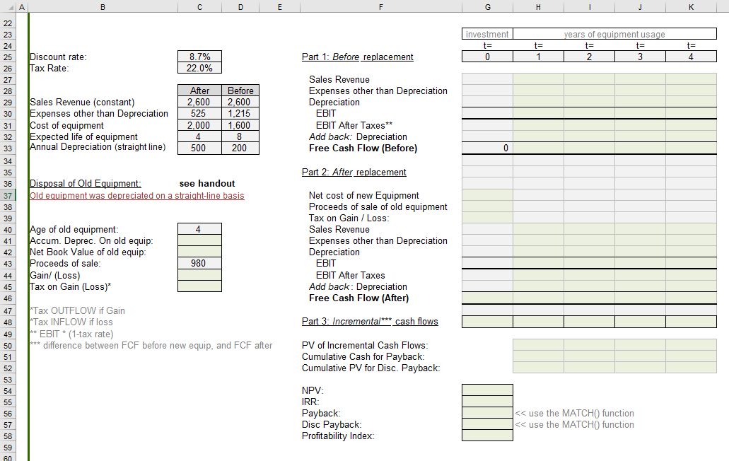PLEASE PROVIDE EXCEL FORMULAS FOR THE BLANK BOXES IN THIS EXCEL