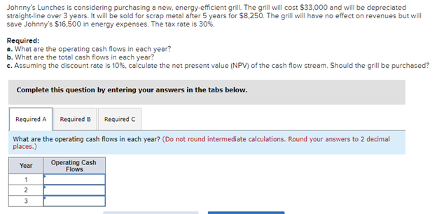 I need help with parts A B and C! Please Johnny's Lunches