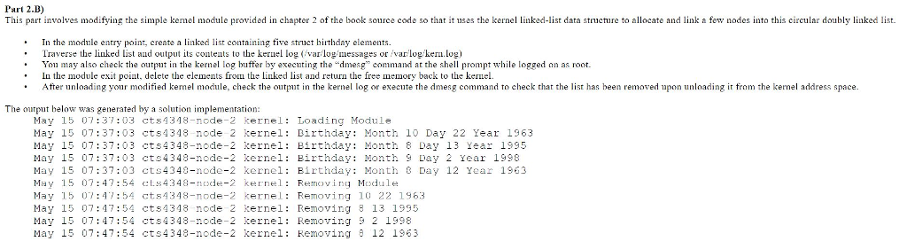 Part 2.B) This part involves modifying the simple kernel module provided