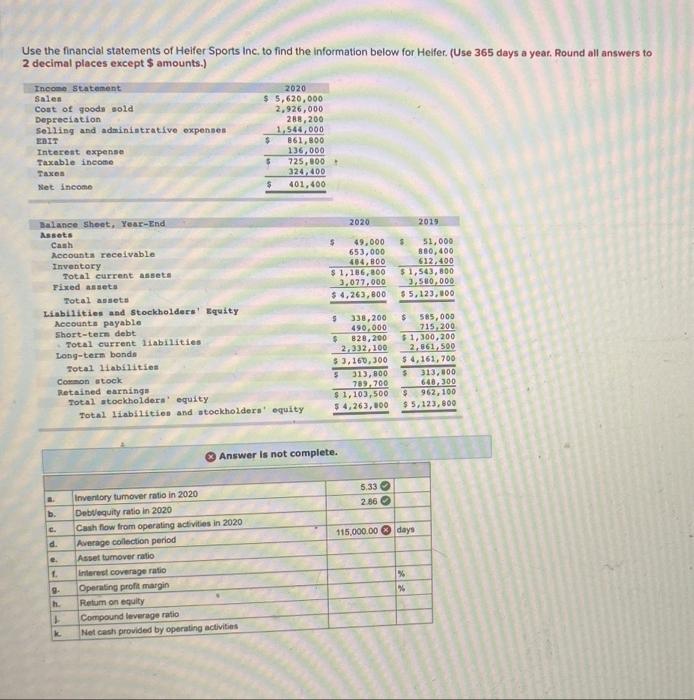 of Heifer Sports Inc. to find the information below for Heifer. (Use