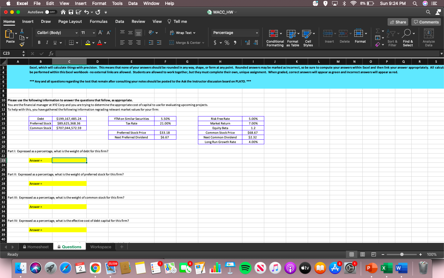 Part VIII & Part IX Excel File Edit mi 8%O Sun 9:24