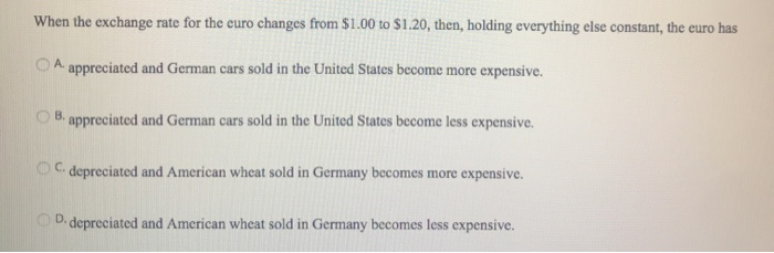  When the exchange rate for the euro changes from $1.00 to