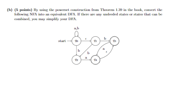  (b) (5 points) By using the powerset construction from Theorem 1.39