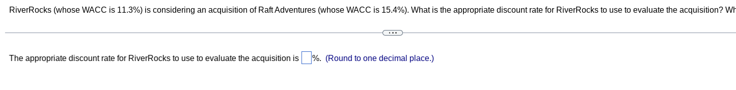  RiverRocks (whose WACC is 11.3% ) is considering an acquisition of