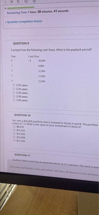 Remaining Time: 1 hour, 48 minutes, 41 seconds Question Completion Status
