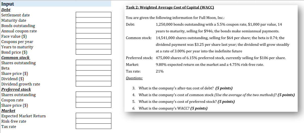  Please use Excel format! Task 2: Weighted Average Cost of Capital