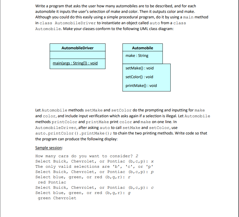 In Java Write a program that asks the user how many automobiles