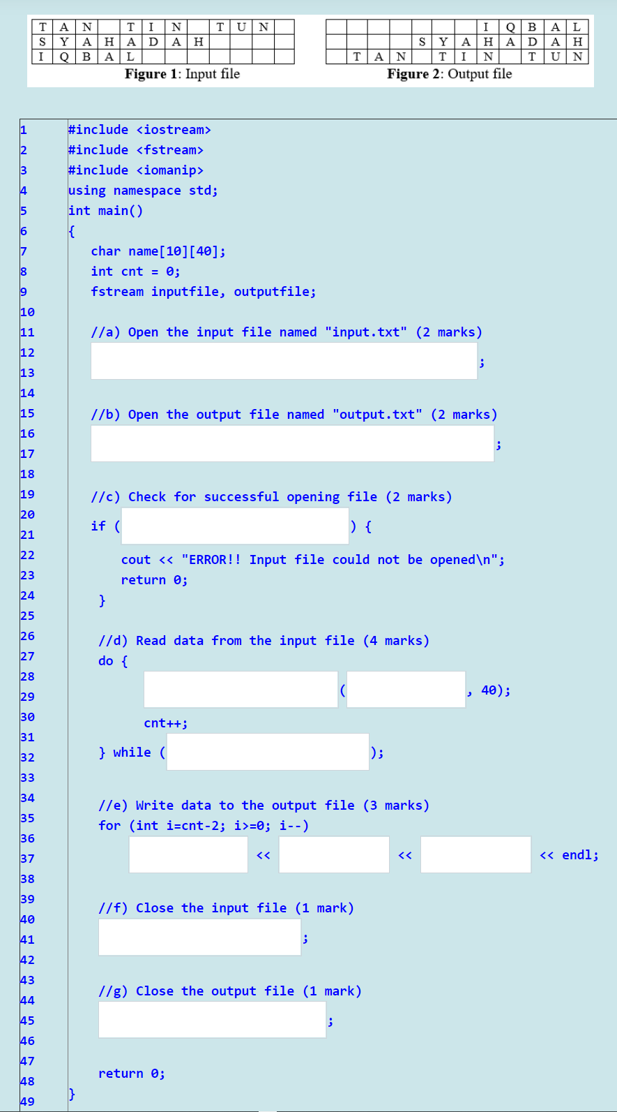 this is a c++ question...please help...urgent Given an incomplete program below, complete