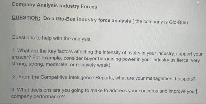  Company Analysis Industry Forces QUESTION: Do a Glo-Bus industry force analysis