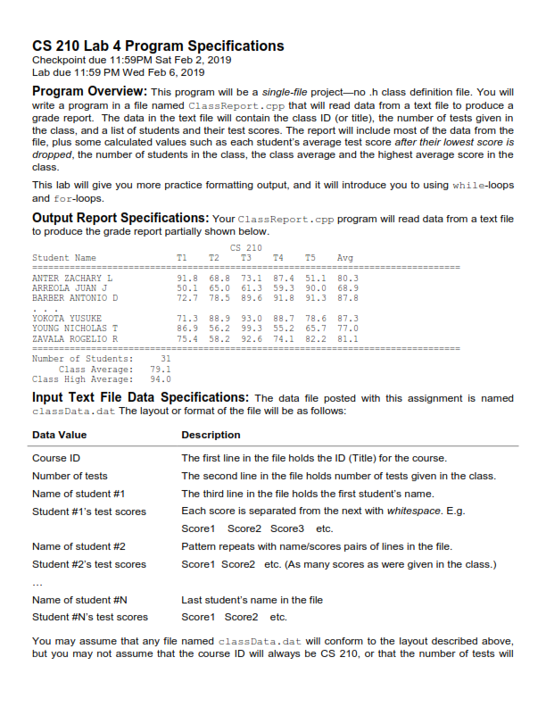 This program will read data from a text file to produce a