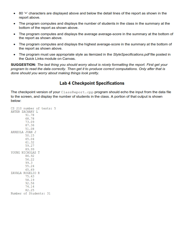 ID (or title), the number of tests given in the class, and