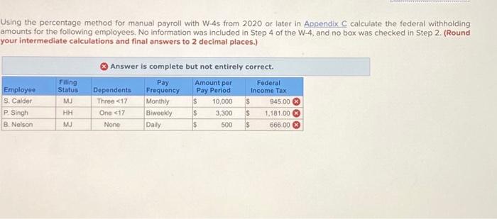  Using the percentage method for manual payroll with W-4s from 2020