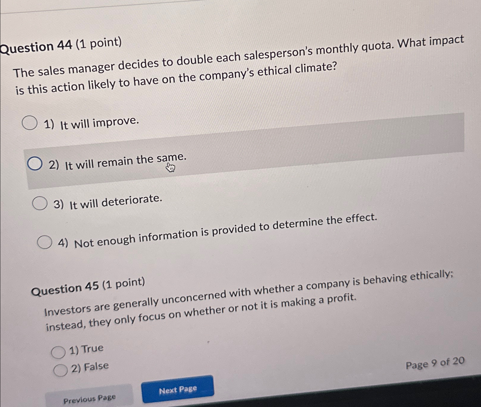  Question 44(1 point) The sales manager decides to double each salesperson's
