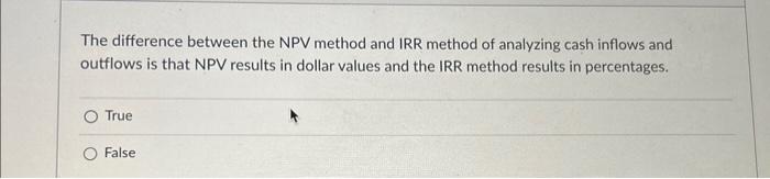  The difference between the NPV method and IRR method of analyzing
