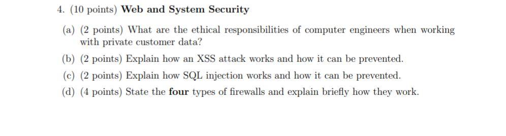 Cryptography & Network Security 4. (10 points) Web and System Security (a)