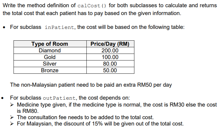 p/s: using Java Given the following hierarchy of superclass Patient and their