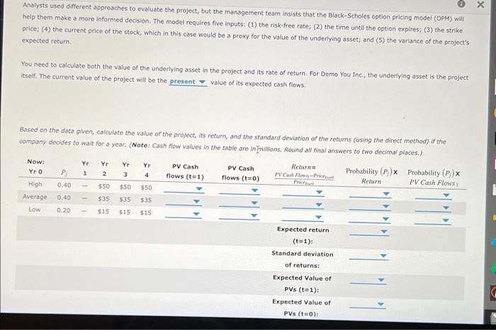 option pricing model in the option analysis of the investment timing option