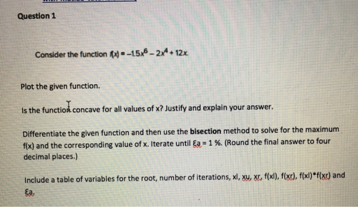 Question1 Consider the function 15x6-2x4 + 12x Plot the given function.