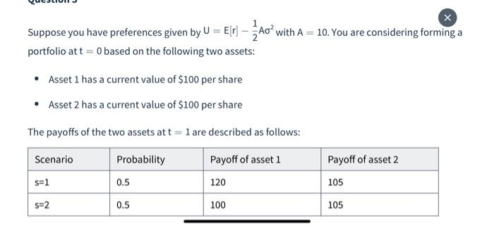  x Suppose you have preferences given by U = E[r -