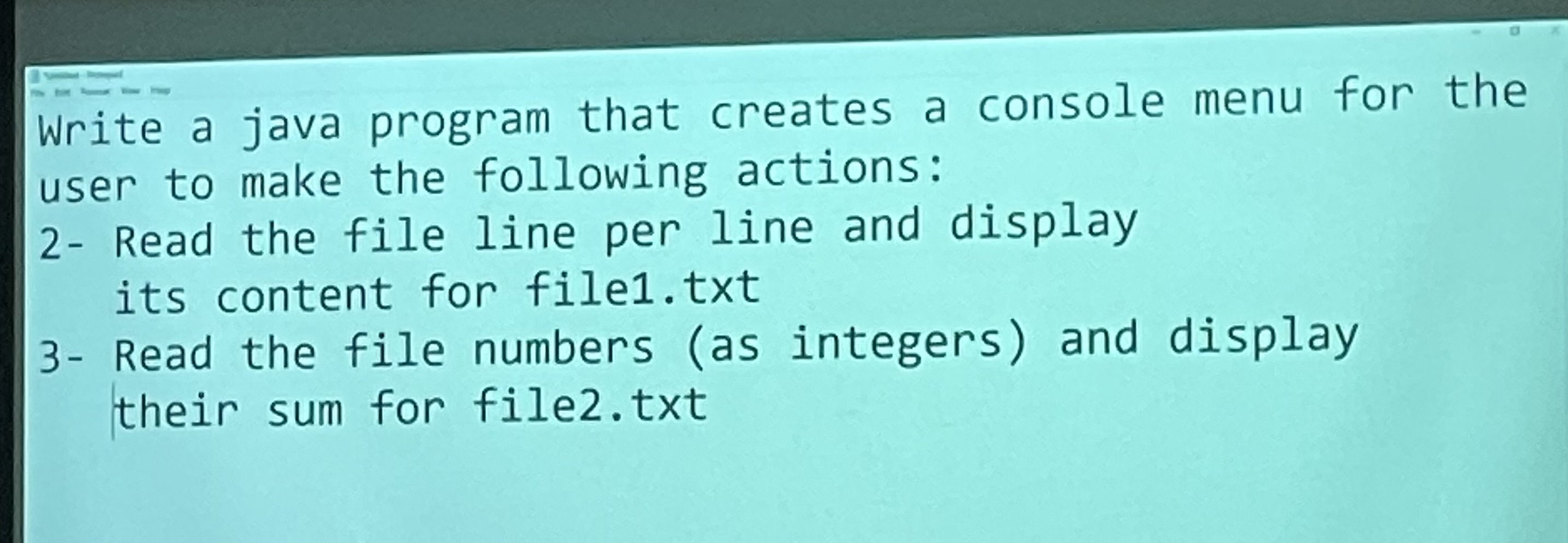 Write a java program that creates a console menu for the