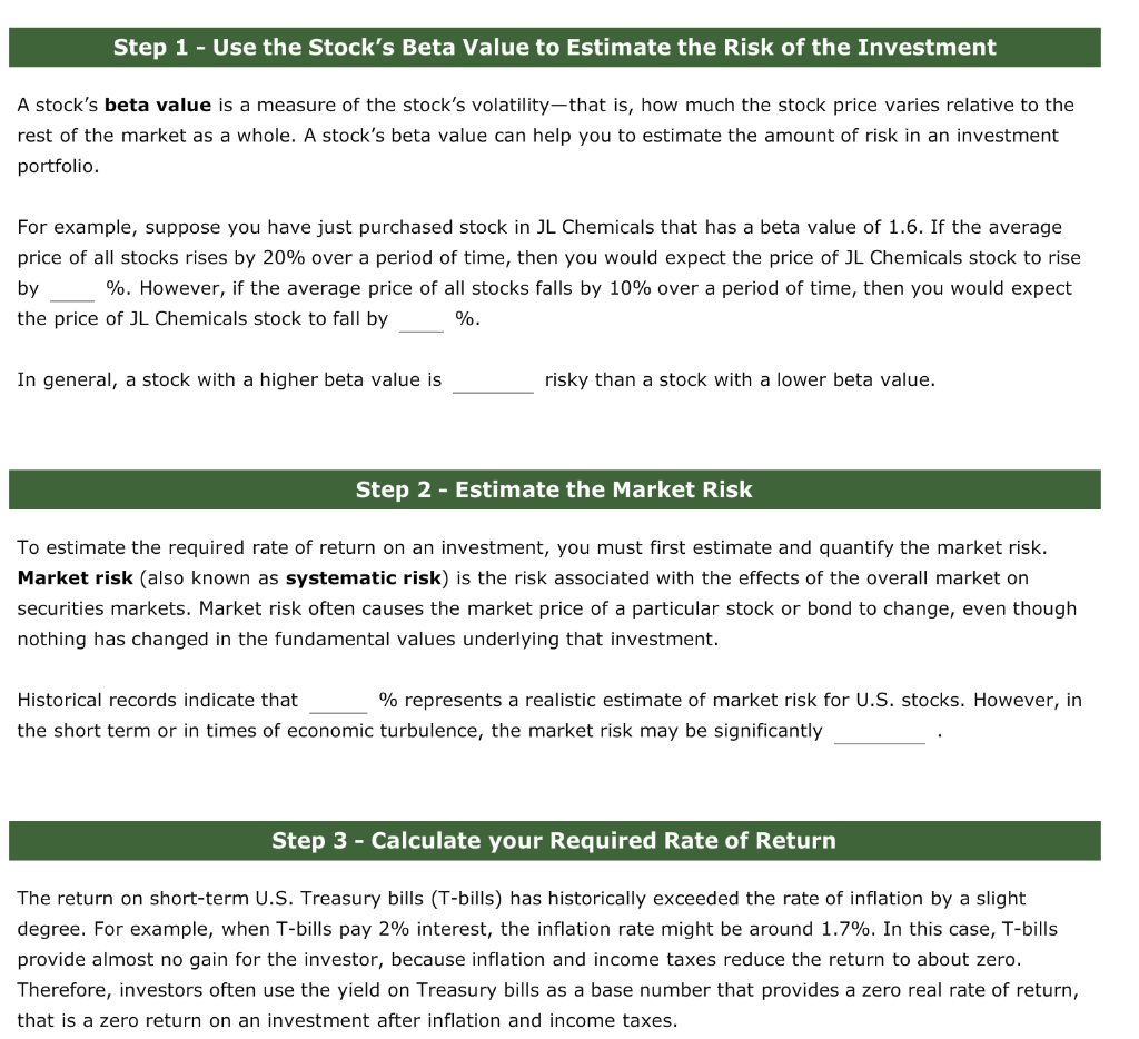 Step 1 - Use the Stock's Beta Value to Estimate the