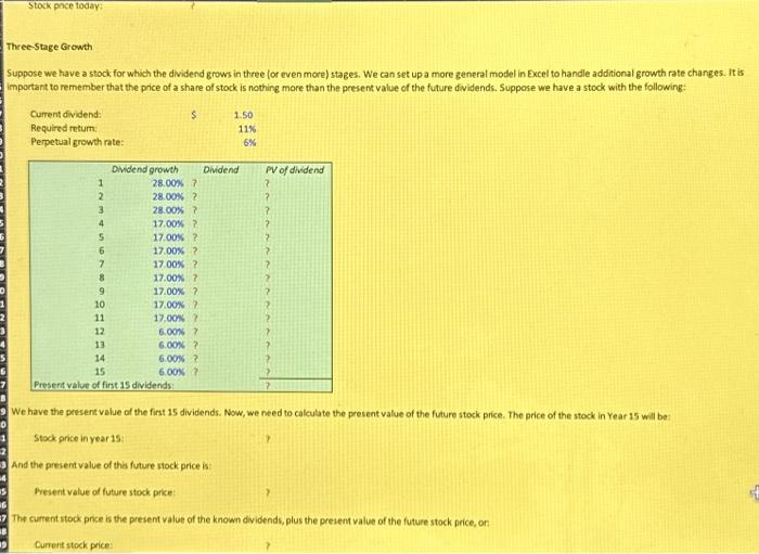 with constant growth in dividends. Suppose we have a stock with the