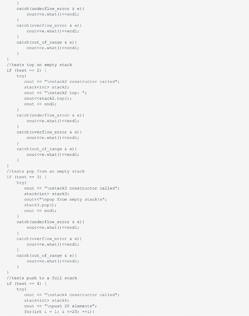 (stack.h) Private data fields: data: An array with maximum size of 20.