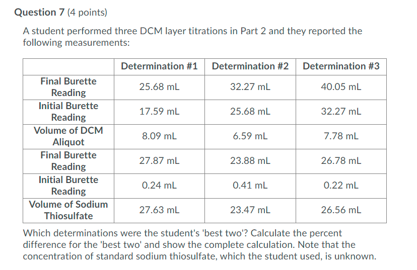 PLZ TYPE ANSWER Question 7 (4 points) A student performed three DCM