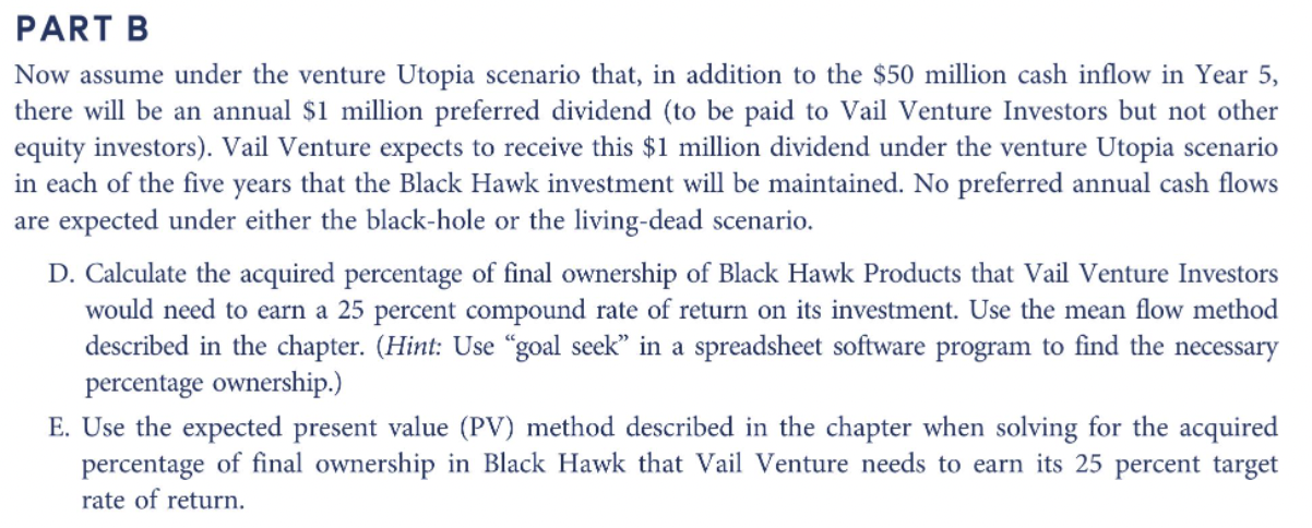 [Present Values and Investor Ownership] Vail Venture Investors, LLC, is trying to