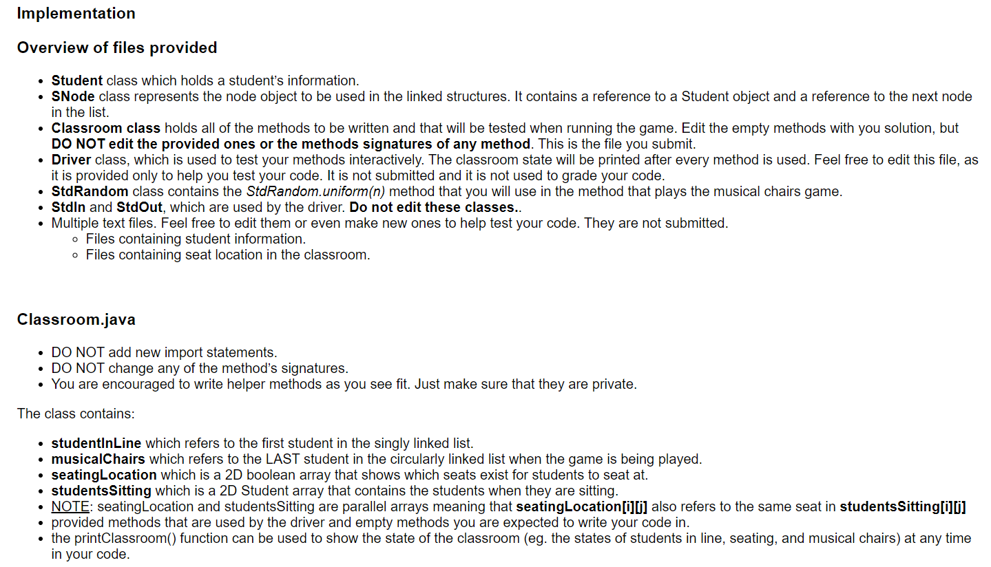 Any explanation would be appreciated as well, thank you! public class Classroom