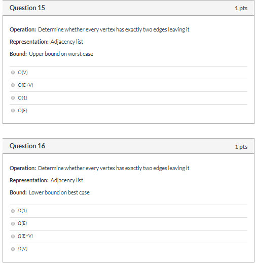 desired bound. The possible answers are all O() or () complexity measures