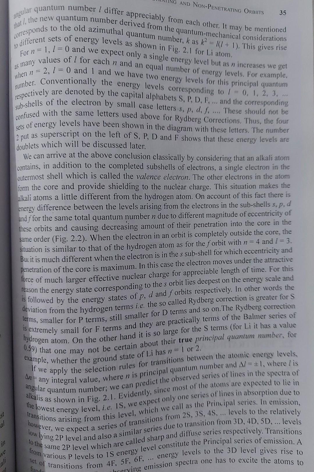  AND NON-PENETRATING ORBITS 10 respectively sets of angular quantum number 1