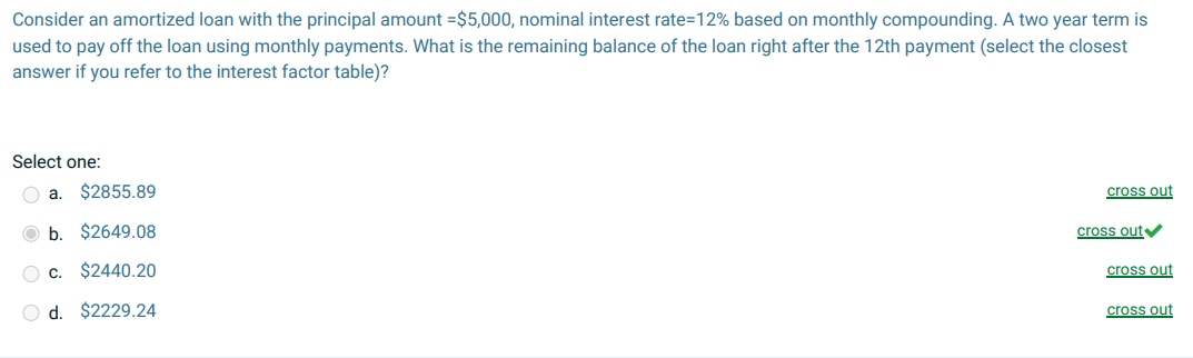 Please explain how to get this answer. Thanks. Consider an amortized loan