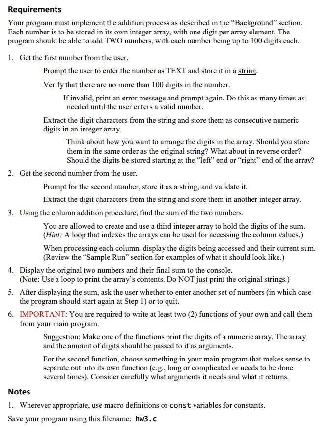  Your program must implement the addition process as described in the