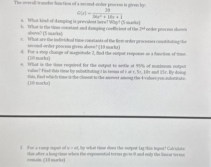 Urgent please! process control course The overall transfer function of a second-order