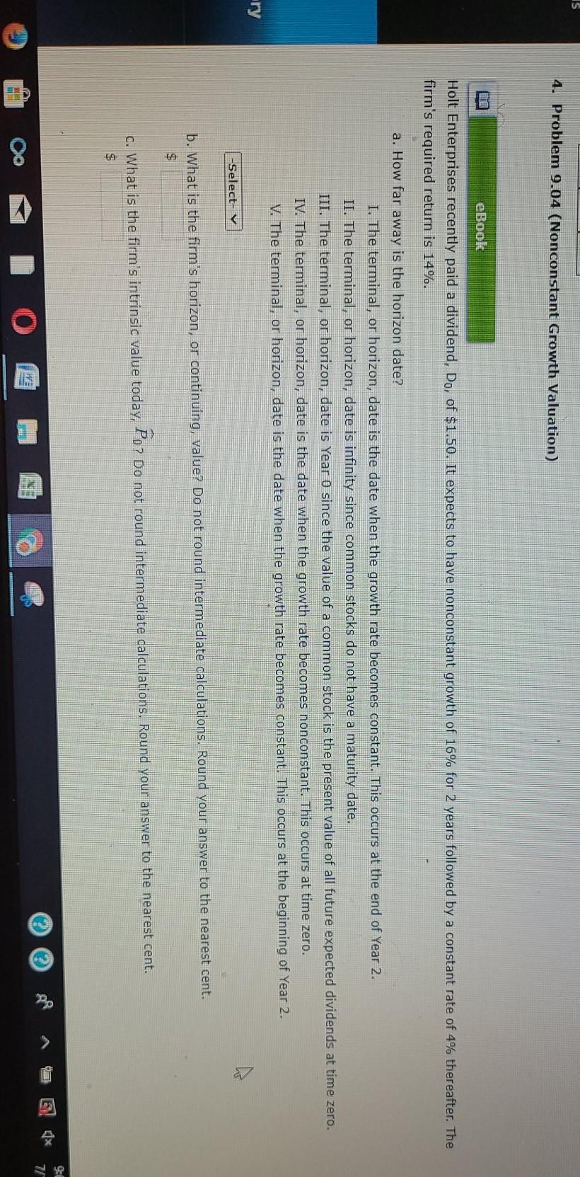 Old MathJax webview 15 4. Problem 9.04 (Nonconstant Growth Valuation) eBook Holt