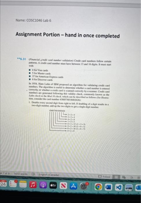  a full step by step code with execution.. Assignment Portion -