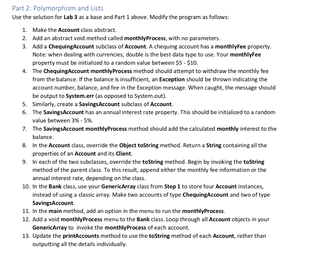 This needs to be in Java... ----------------------------------------- import java.util.Random; public class Account