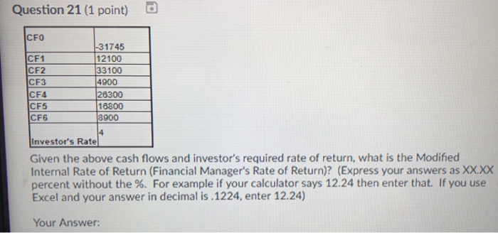  Question 21 (1 point) G CFO CF1 CF2 CF3 CF4 CF5