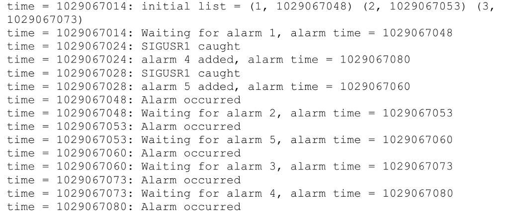 Write a program in C for Linux that will maintain multiple alarms.