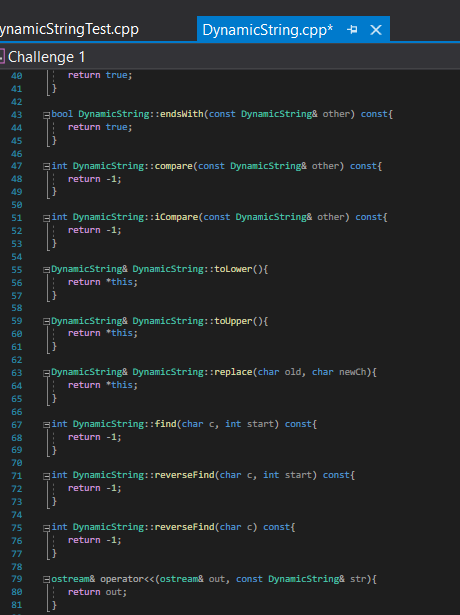 enough memory to store the null character DynamicString(const char* str) //Constructs a
