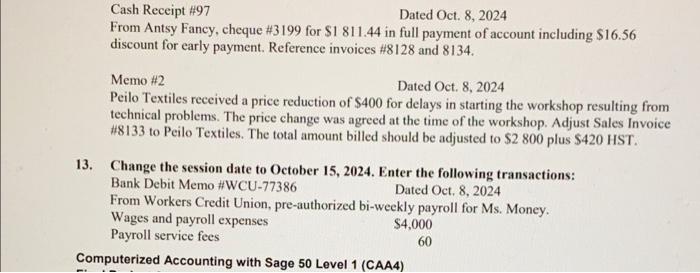 withdrawals, except credit card transactions use chequing bank account. Sales Invoice #8133