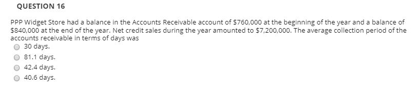 QUESTION 16 PPP Widget Store had a balance in the Accounts