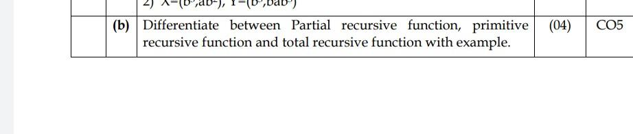  please slove correct answer Dab) (b) Differentiate between Partial recursive function,