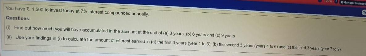 do fast 100% + General Instruct You have 1,500 to invest