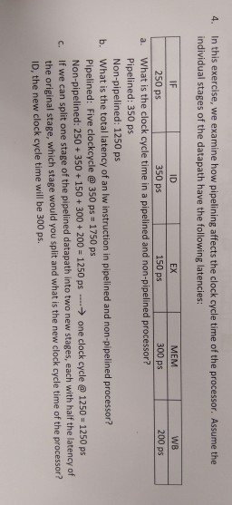 In this exercise, we examine how pipelining affects the clock cycle